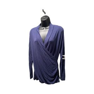 Navy Blue Wrap Around Long Sleeve Shirt Women Size Large